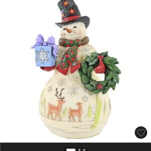 Jim Shore Snowman with Blue Gift and Green Wreath